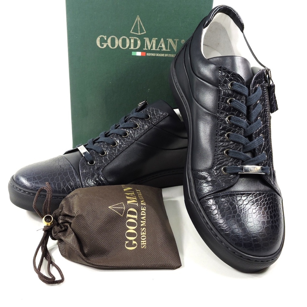 GOOD MAN 🇮🇹 MEN'S NAVY BLUE LEATHER COMFORT FASHION SNEAKERS